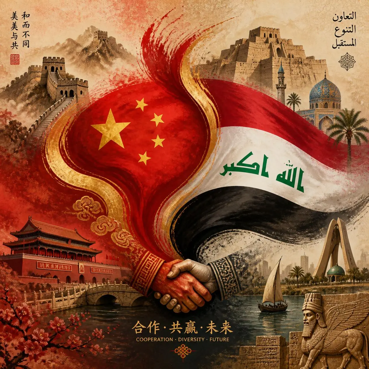 China & Iraq flags merged China and Iraq Trade and Logistics